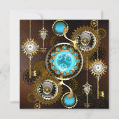 Steampunk Rusty Background met Turquoise Lenses Save The Date (Voorkant)
