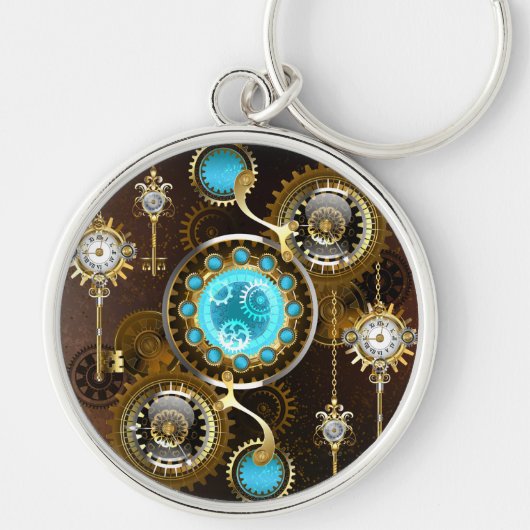 Steampunk Rusty Background met Turquoise Lenses Sleutelhanger (Voorkant)