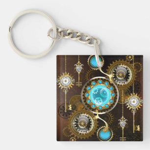 Steampunk Rusty Background met Turquoise Lenses Sleutelhanger