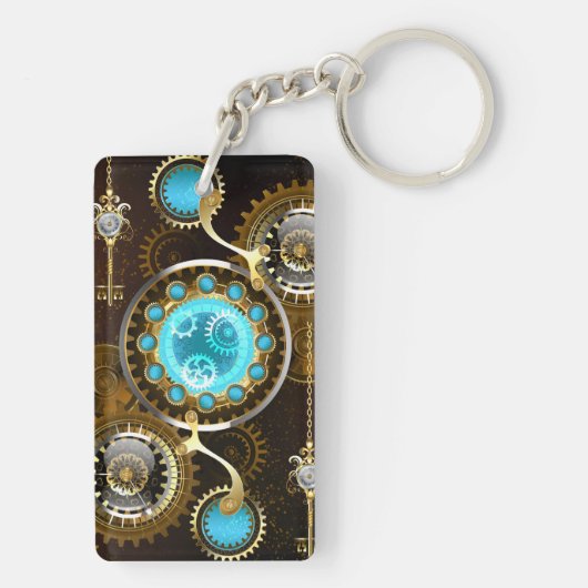 Steampunk Rusty Background met Turquoise Lenses Sleutelhanger (achterkant)