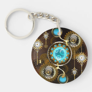 Steampunk Rusty Background met Turquoise Lenses Sleutelhanger