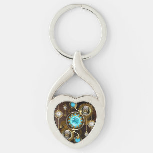 Steampunk Rusty Background met Turquoise Lenses Sleutelhanger