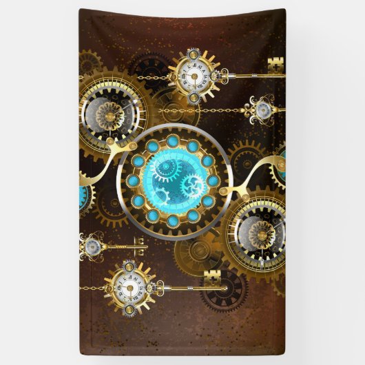 Steampunk Rusty Background met Turquoise Lenses Spandoek (Verticaal)