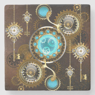 Steampunk Rusty Background met Turquoise Lenses Stenen Onderzetter