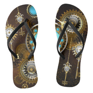 Steampunk Rusty Background met Turquoise Lenses Teenslippers