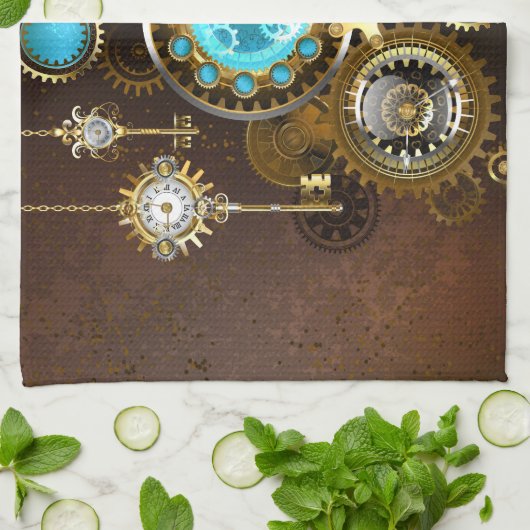 Steampunk Rusty Background met Turquoise Lenses Theedoek (Gevouwen)