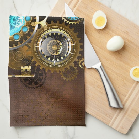 Steampunk Rusty Background met Turquoise Lenses Theedoek (Quarter Fold)