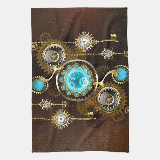 Steampunk Rusty Background met Turquoise Lenses Theedoek (Verticaal)