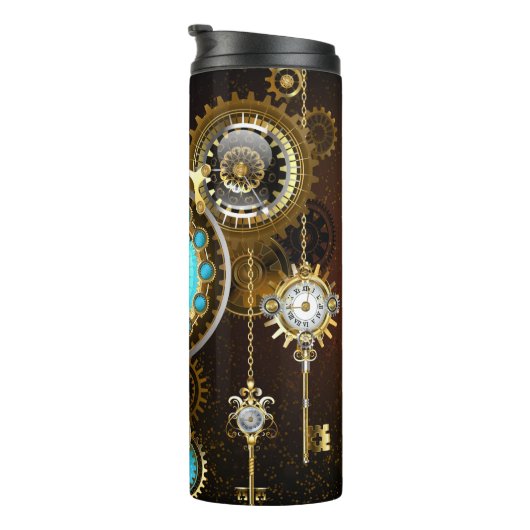 Steampunk Rusty Background met Turquoise Lenses Thermosbeker (Geroteerd rechts)