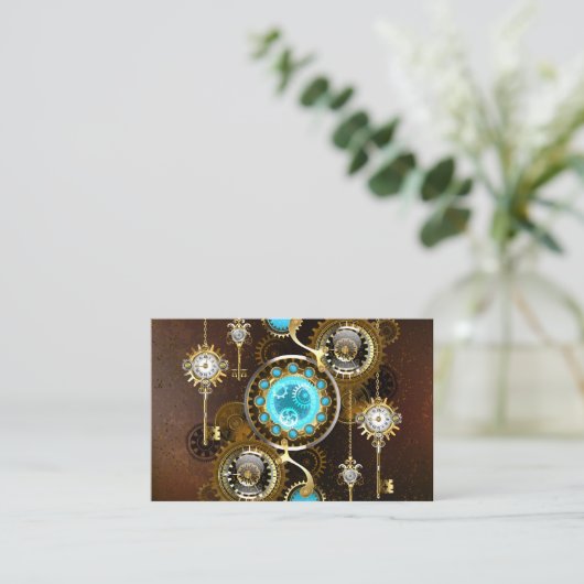 Steampunk Rusty Background met Turquoise Lenses Visitekaartje (Staand voorkant)