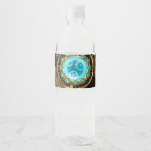 Steampunk Rusty Background met Turquoise Lenses Waterfles Etiket