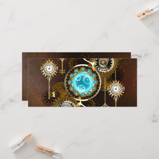 Steampunk Rusty Background with Turquoise Lenses Kaart (Voorkant / Achterkant in situ)