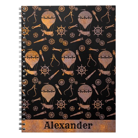 Steampunk Rusty Ballooning Theme Aangepaste naam Notitieboek (Voorkant)