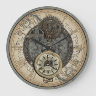 Steampunk Rusty Cogs en Pocket Watch Illustratie Grote Klok