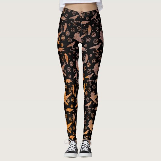 Steampunk Rusty Crows en Gears Leggings (Voorkant)