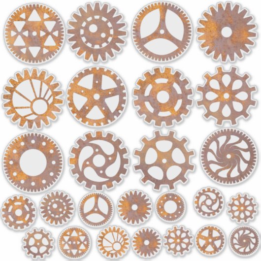 Steampunk Rusty Gear Assortiment Sticker (Voorkant)