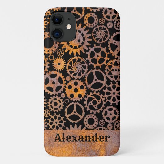 Steampunk Rusty Gears Aangepaste naam Case-Mate iPhone Case (Achterkant)