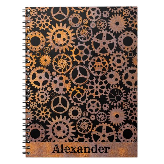Steampunk Rusty Gears Aangepaste naam Notitieboek (Voorkant)