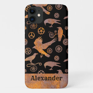 Steampunk Rusty Gears en Crows - Aangepaste naam iPhone 11 Hoesje