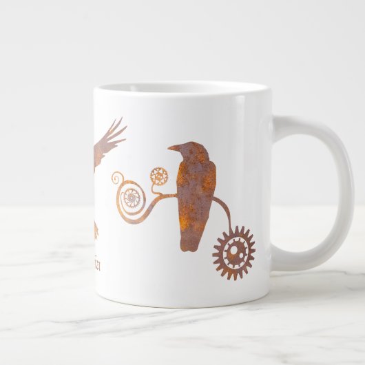 Steampunk Rusty Gears en Crows - Aangepaste naam Extra Grote Beker (Rechts)