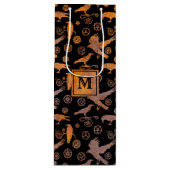 Steampunk Rusty Gears en Crows Monogram Block Wijn Cadeautas (Voorkant)