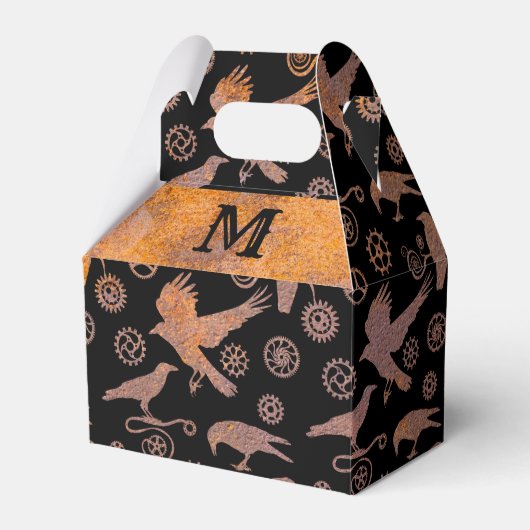 Steampunk Rusty Gears en Crows Monogram Gable Bedankdoosjes (Voorkant Zijde)