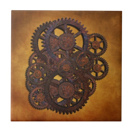Steampunk Rusty Gears Tegeltje (Voorkant)