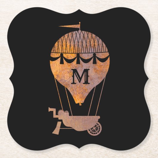 Steampunk Rusty Hot Air Ballon Monogram Kartonnen Onderzetters (Voorkant)