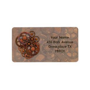 Steampunk Rusty Metal Gears met schaduwen Etiket