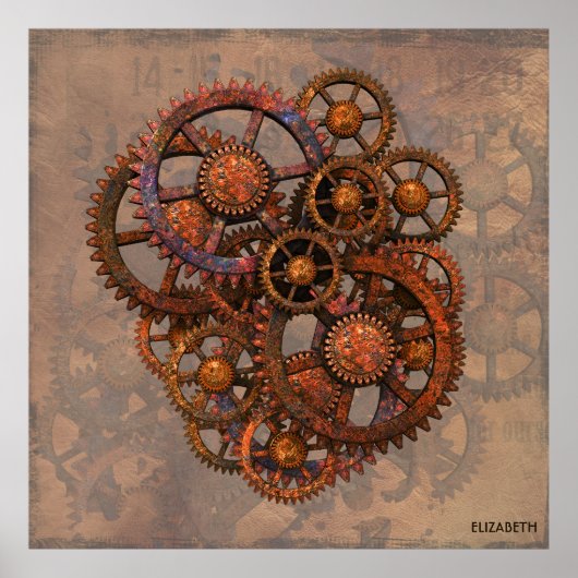 Steampunk Rusty Metal Gears met schaduwen Poster (Voorkant)