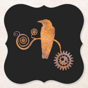 Steampunk Rusty Perching Crow and Gears Kartonnen Onderzetters