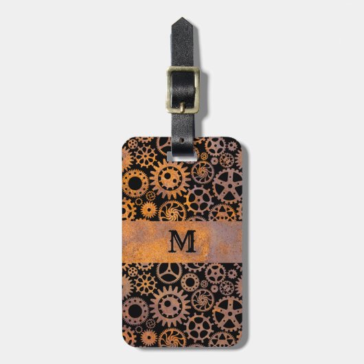 Steampunk Rusty Steel Gears Aangepast monogram Bagagelabel (Voorkant verticaal)