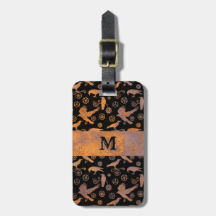 Steampunk Rusty Steel Gears and Crows Monogram Bagagelabel