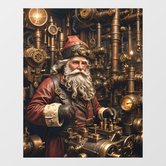 Steampunk Santa Window Cling Raamsticker (Vel)