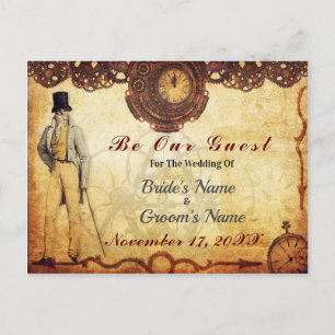 Steampunk Save the Date Romance Klokkenspel Aankondigingskaart