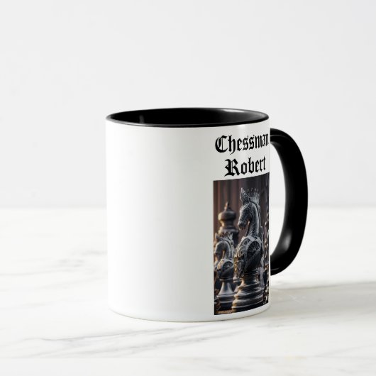 Steampunk schaakontwerp met aangepaste naam mok (Voorkant rechts)
