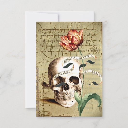 Steampunk schedel bloemenschrijven Halloween 3,5" Kaart (Voorkant)
