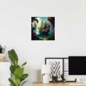 Steampunk schip in een oerwoud magisch realisme -  poster (Thuiskantoor)