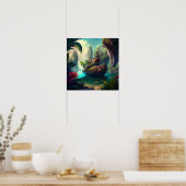 Steampunk schip in een oerwoud magisch realisme -  poster (Keuken)