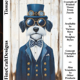 Steampunk Schnauzer Hond, Marineblauw DE7 Découpag Tissuepapier