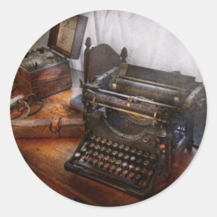 Steampunk - schrijfmachine - de geheime boodschapp ronde sticker