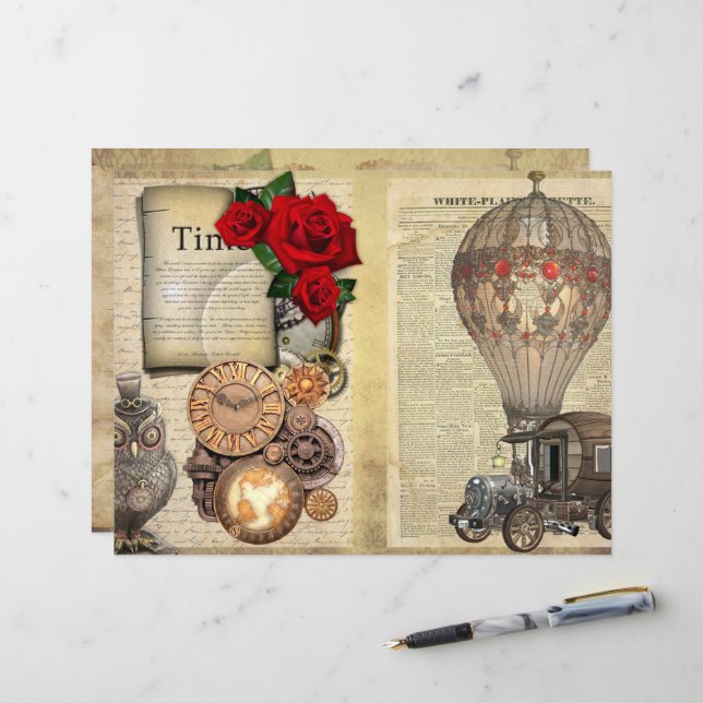 Steampunk Scrapbook/Journal-pagina's (Voorkant / Achterkant in situ)