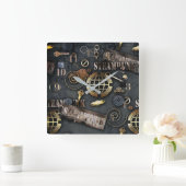 Steampunk, scrapbooking vierkante klok (Huis)