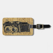 Steampunk scripts Burlap antiek camera Bagagelabel (Voorkant horizontaal)