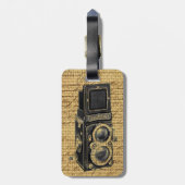 Steampunk scripts Burlap antiek camera Bagagelabel (Achterkant verticaal)