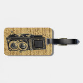 Steampunk scripts Burlap antiek camera Bagagelabel (Achterkant horizontaal)