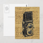Steampunk  scripts Burlap antiek camera Briefkaart (Voorkant / Achterkant)