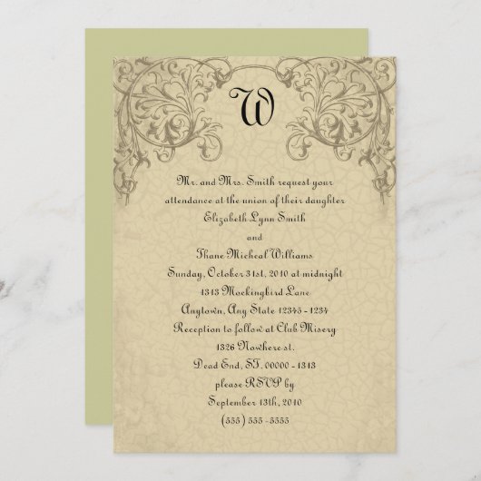 Steampunk Scroll Monogram Weddenschap Kaart (Voorkant / Achterkant)