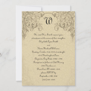 Steampunk Scroll Monogram Weddenschap Kaart