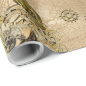 Steampunk-sculpturen op Tan Leather Texture Cadeaupapier (Rol Hoek)